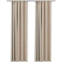 Berkfield Home Linen-Look Blackout Curtains with Hooks 2 pcs Beige 140x245 cm