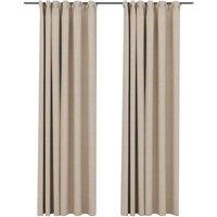 Berkfield Home Linen-Look Blackout Curtains with Hooks 2 pcs Beige 140x225 cm