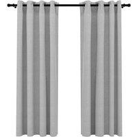 Berkfield Home Linen-Look Blackout Curtains with Grommets 2pcs Grey 140x175cm | Size: 140x175 cm