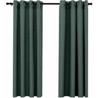 Berkfield Home Linen-Look Blackout Curtains with Grommets 2pcs Green 140x175cm | Size: 140x175 cm