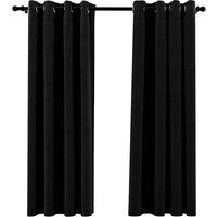 Berkfield Home Linen-Look Blackout Curtains with Grommets 2pcs Black 140x175cm | Size: 140x175 cm