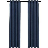 Berkfield Home Linen-Look Blackout Curtains with Grommets 2 pcs Blue 140x225cm | Size: 140x225 cm