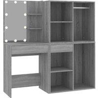 Berkfield Home LED Dressing Table with Cabinets Grey Sonoma Engineered Wood