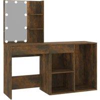 Berkfield Home LED Dressing Table with Cabinet Smoked Oak Engineered Wood in Brown