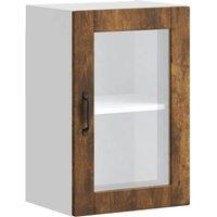 Berkfield Home Kitchen Wall Cabinet with Glass Door Porto Smoked Oak in Brown