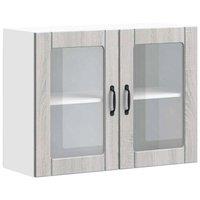 Berkfield Home Kitchen Wall Cabinet with Glass Door Lucca Grey Sonoma Engineered Wood
