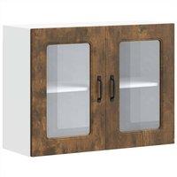Berkfield Home Kitchen Wall Cabinet with Glass Door Kalmar Smoked Oak Engineered Wood in Brown