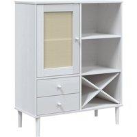 Berkfield Home Highboard SENJA Rattan Look White 90x40x112cm Solid Wood Pine | Size: 90 x 40 x 112 cm