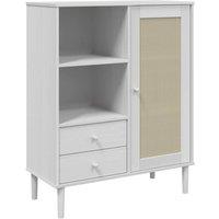 Berkfield Home Highboard SENJA Rattan Look White 90x40x112 cm Solid Wood Pine | Size: 90 x 40 x 112 cm