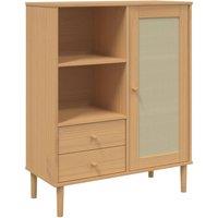 Berkfield Home Highboard SENJA Rattan Look Brown 90x40x112 cm Solid Wood Pine | Size: 90 x 40 x 112 cm