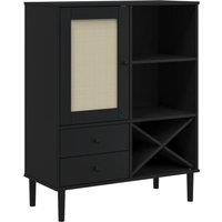 Berkfield Home Highboard SENJA Rattan Look Black 90x40x112cm Solid Wood Pine | Size: 90 x 40 x 112 cm