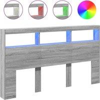 Berkfield Home Headboard Cabinet with LED Grey Sonoma 180x17x102 cm | Size: 180 x 17 x 102 cm