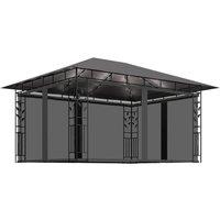 Berkfield Home Gazebo with Mosquito Net&LED String Lights 4x3x2.73m Anthracite in Black
