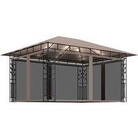 Berkfield Home Gazebo with Mosquito Net&LED String Lights 4x3x2.73 m Taupe in Beige