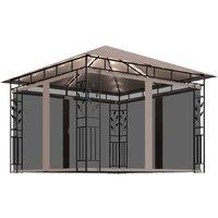 Berkfield Home Gazebo with Mosquito Net&LED String Lights 3x3x2.73 m Taupe in Beige