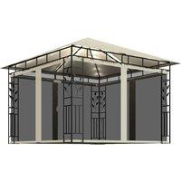 Berkfield Home Gazebo with Mosquito Net&LED String Lights 3x3x2.73 m Cream in Beige