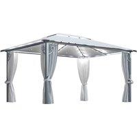 Berkfield Home Gazebo with Curtain&LED String Lights 4x3 m Cream Aluminium in Beige