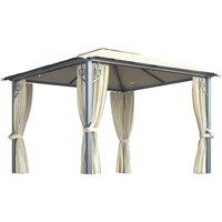 Berkfield Home Gazebo with Curtain&LED String Lights 3x3 m Cream Aluminium in Beige