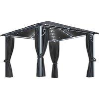 Berkfield Home Gazebo with Curtain&LED String Lights 3x3 m Anthracite Aluminium in Black