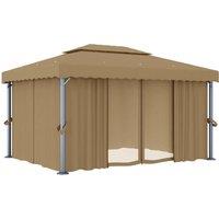 Berkfield Home Gazebo with Curtain 4x3 m Taupe Aluminium in Beige