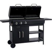 Berkfield Home Gas Charcoal Combo Grill with 3 Burners in Black