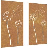 Berkfield Home Garden Wall Decorations 2pcs 105x55cm Corten Steel Flower Design in Brown | Size: 105x55 cm