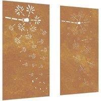 Berkfield Home Garden Wall Decorations 2pcs 105x55cm Corten Steel Flower Design in Brown | Size: 105x55 cm