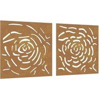 Berkfield Home Garden Wall Decorations 2 pcs 55x55 cm Corten Steel Rose Design in Brown