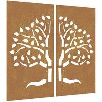 Berkfield Home Garden Wall Decorations 2 pcs 105x55 cm Corten Steel Tree Design in Brown