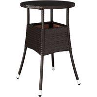 Berkfield Home Garden Table 60x75 cm Tempered Glass & Poly Rattan Brown | Size: 60x75 cm