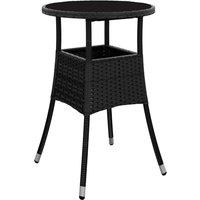Berkfield Home Garden Table 60x75 cm Tempered Glass & Poly Rattan Black | Size: 60x75 cm