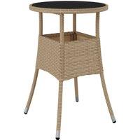 Berkfield Home Garden Table 60x75 cm Tempered Glass & Poly Rattan Beige | Size: 60x75 cm
