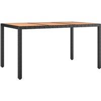 Berkfield Home Garden Table with Wooden Top Black Poly Rattan&Solid Wood Acacia