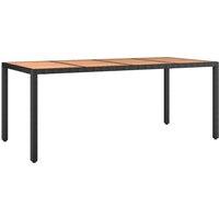 Berkfield Home Garden Table with Wooden Top Black Poly Rattan&Solid Wood Acacia