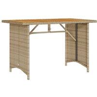 Berkfield Home Garden Table with Wooden Top Beige 110x68x70 cm Poly Rattan | Size: 110 x 68 x 70 cm
