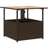 Berkfield Home Garden Table with Parasol Hole Brown 55x55x46.5 cm Poly Rattan