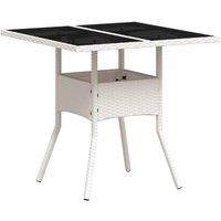 Berkfield Home Garden Table with Glass Top White 80x80x75 cm Poly Rattan | Size: 80 x 80 x 75 cm