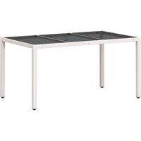 Berkfield Home Garden Table with Glass Top White 150x90x75 cm Poly Rattan | Size: 150 x 90 x 75 cm