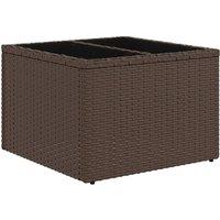 Berkfield Home Garden Table with Glass Top Brown 55x55x37 cm Poly Rattan | Size: 55 x 55 x 37 cm