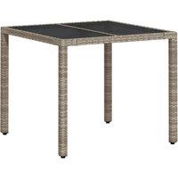Berkfield Home Garden Table with Glass Top Light Grey 90x90x75 cm Poly Rattan | Size: 90 x 90 x 75 cm