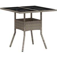 Berkfield Home Garden Table with Glass Top Light Grey 80x80x75 cm Poly Rattan | Size: 80 x 80 x 75 cm