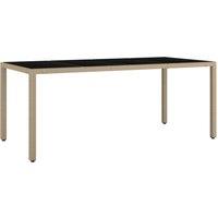 Berkfield Home Garden Table with Glass Top Beige Poly Rattan&Tempered Glass