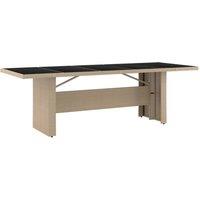 Berkfield Home Garden Table with Glass Top Beige Poly Rattan&Tempered Glass