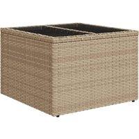 Berkfield Home Garden Table with Glass Top Beige 55x55x37 cm Poly Rattan | Size: 55 x 55 x 37 cm