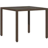 Berkfield Home Garden Table with Glass Top Brown 90x90x75 cm Poly Rattan | Size: 90 x 90 x 75 cm