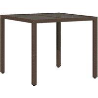 Berkfield Home Garden Table with Glass Top Brown 90x90x75 cm Poly Rattan | Size: 90 x 90 x 75 cm