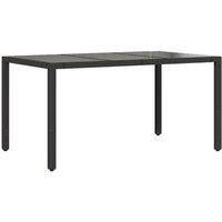 Berkfield Home Garden Table with Glass Top Black 150x90x75 cm Poly Rattan | Size: 150 x 90 x 75 cm