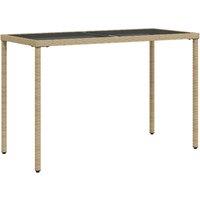 Berkfield Home Garden Table with Glass Top Beige 115x54x74 cm Poly Rattan | Size: 115 x 54 x 74 cm