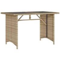 Berkfield Home Garden Table with Glass Top Beige 110x68x70 cm Poly Rattan | Size: 110 x 68 x 70 cm