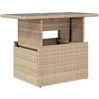 Berkfield Home Garden Table with Glass Top Beige 100x55x73 cm Poly Rattan | Size: 100 x 55 x 73 cm